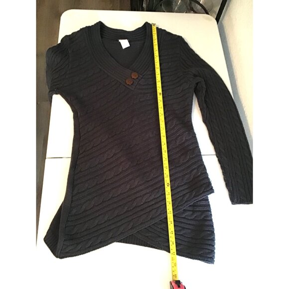 Venus Womens Black Cable Knit Sweater With Asymmetrical Hem & Button Detail Size - Picture 6 of 7